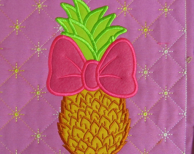 Southern couture Pineapple with bow welcome flag decoration for summer time - machine embroidery silhouette embroidery