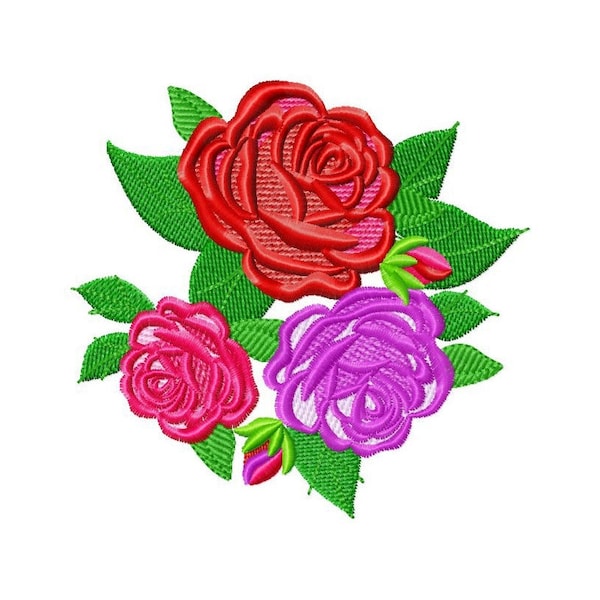 Rose bouquet triple three Roses Rosebud Shabby Chic Flowers machine embroidery designs, floral blossom rose embroidery INSTANT DOWNLOAD