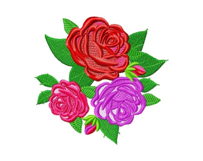 Rose bouquet triple three Roses Rosebud Shabby Chic Flowers machine embroidery designs, floral blossom rose embroidery INSTANT DOWNLOAD