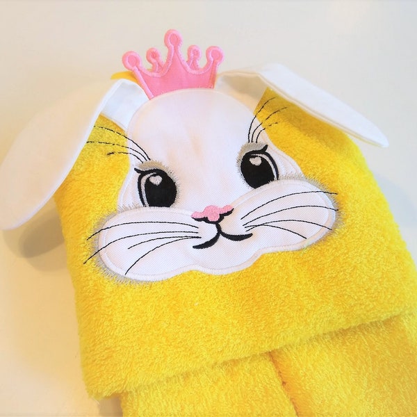 HOODED TOWELS Princess bunny, hooded towel topper embroidery design head ears crown ITH in the hoop dimensional machine embroidery applique