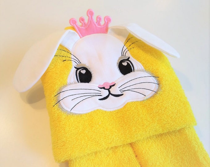 HOODED TOWEL Princess Bunny towel topper machine embroidery designs head ears crown ITH in the hoop 3D dimensional Applique kids girls baby