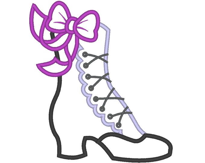 Victorian boot with bow, boots machine embroidery designs 4x4, 5x5x 6x6 Instant download