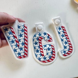 Patriotic Shadow Stars and Stripes 4th July Independence Day Eyelet and Key Fob Snap Tab ITH in the hoop machine embroidery designs keychain