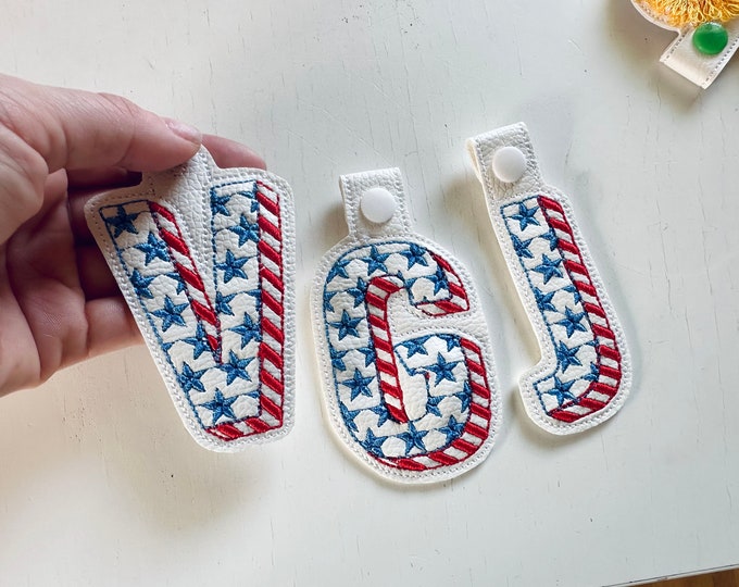 Patriotic Shadow Stars and Stripes 4th July Independence Day Eyelet and Key Fob Snap Tab ITH in the hoop machine embroidery designs keychain