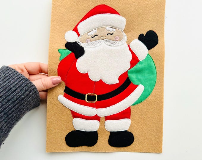 Big Santa Claus Merry Christmas Santa and Gift Bag raggedy edge Applique machine embroidery designs many sizes 4 to 11in sweet home Holiday