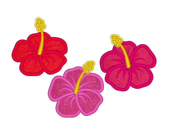Hibiscus flower set of 3 types Hawaii summer flower applique machine embroidery designs multiple sizes