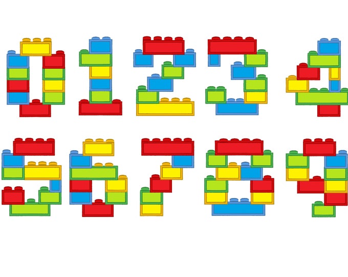 Bricks birthday numbers set 1 - 9  machine embroidery designs , brick, bricks numbers embroidery applique designs