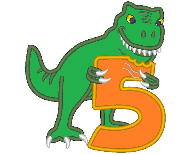 T-rex dinosaur Birthday number FIVE 5 machine embroidery Birthday outfit designs - assorted sizes, for hoops 4x4, 5x7, 6x10 INSTANT DOWNLOAD