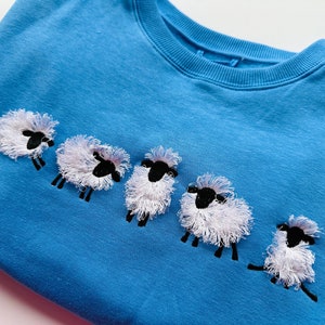 Fuzzy Sheep Lamb SET of 5 types and 5 sheep in row fringed machine embroidery designs Farm Shirt Sweatshirt embroidery Funny Animal Sweater image 5