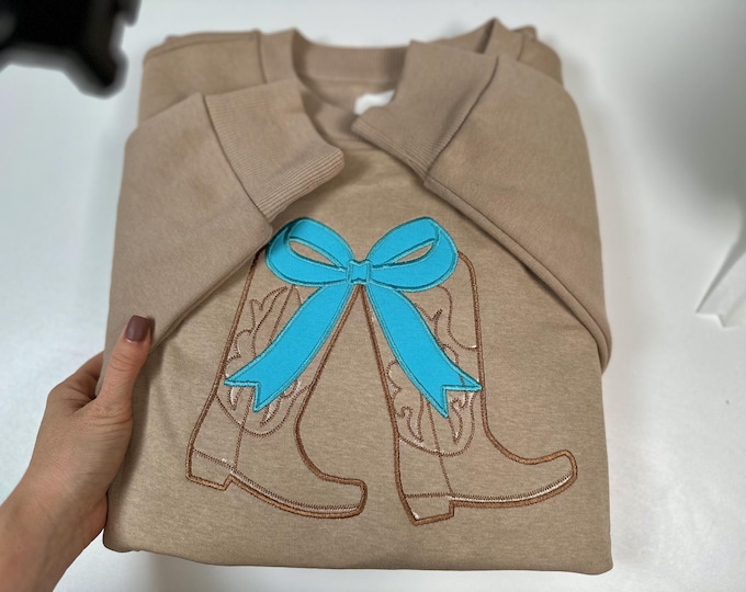 Cowboy Cowgirl Boots and Bow side bow split seam Applique machine embroidery designs Girl t-shirt Bow ribbon many sizes from 5 to 10 inch