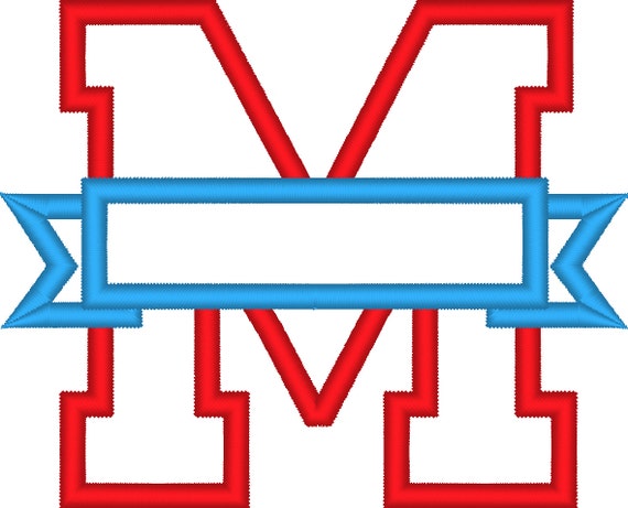 One Letter M Collegiate Varsity Split Block Letter With Banner Etsy