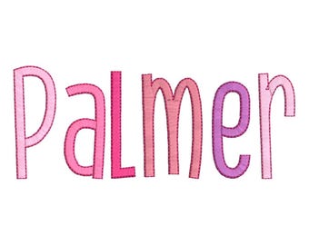 Satin stitch and outline Thin Tall Font alphabet playful kids baby monogram name, machine embroidery designs assorted sizes, BX Palmer