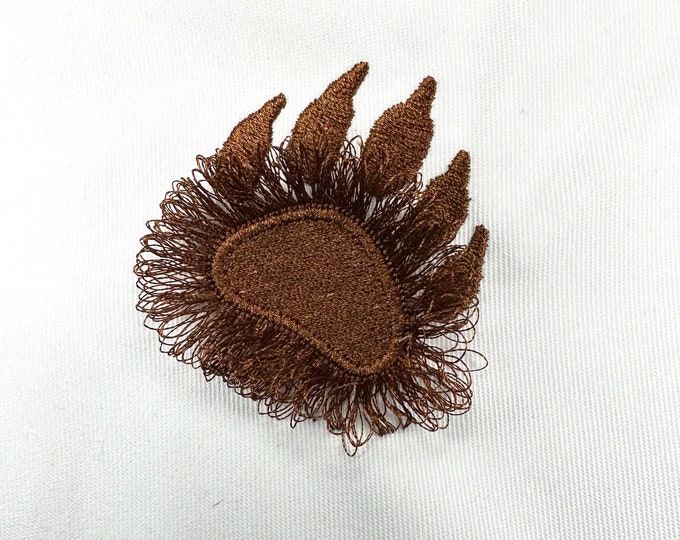 Bear fringed Paw machine embroidery design fluffy happy paw print fringe in the hoop ITH project Bear mascot sport fringed paw design