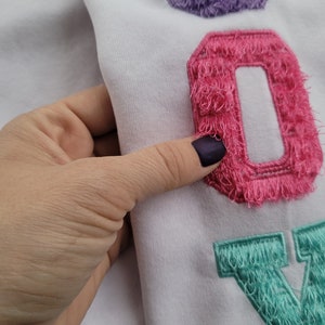 Fringed fluffy Font chenille layers Athletic Sport School Team Players alphabet machine embroidery designs assorted sizes 2.5 up to 6 inches