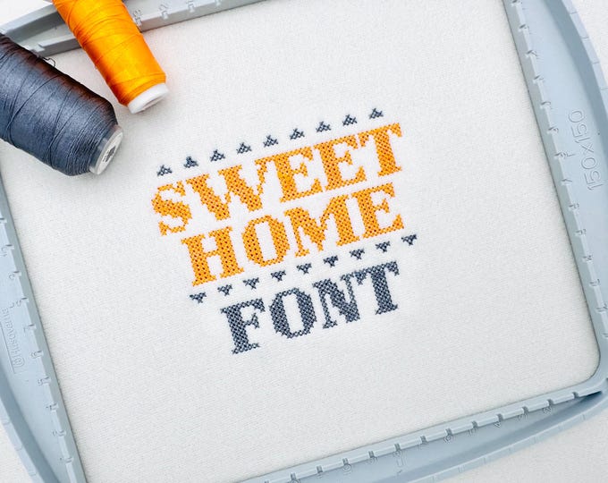 Cross Stitch FONT Sweet Home machine embroidery designs Alphabet Monogram letters numbers Bold type Font mini sizes 0.7 up to 1.2 inch