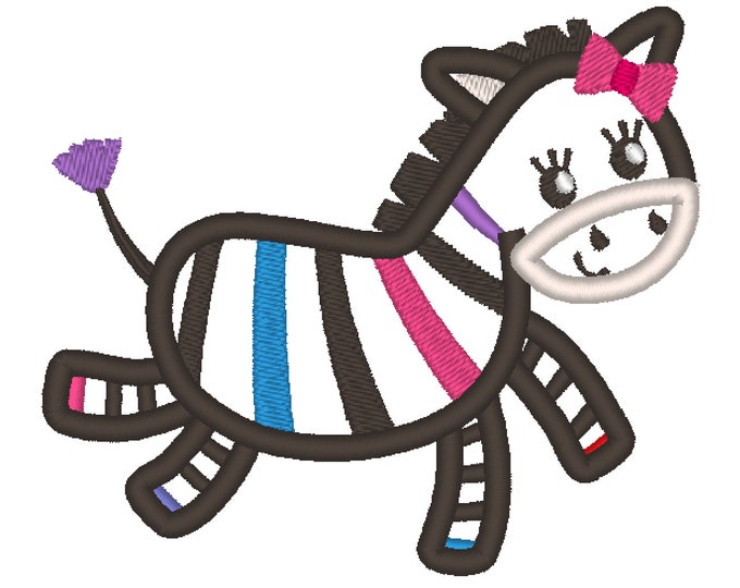 Little Rainbow zebra  machine embroidery applique designs 4x4, 5x7