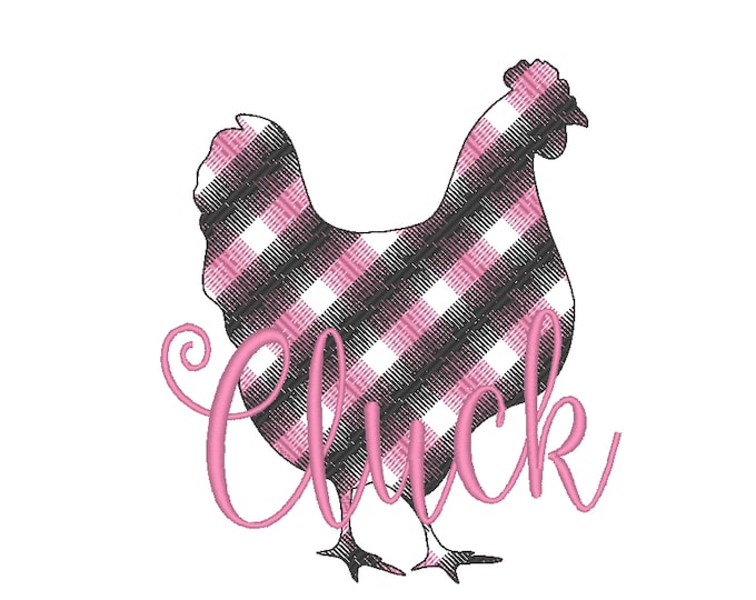 Chicken cluck gingham Plaid, check, square, tartan Chicken towel kitchen Machine design 4, 5, 6 cluck embroidery Silhouette light stitch