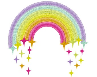 Light stitch rainbow with falling stars starry rainbow embroidery design, outline rainbow light stitch, machine embroidery designs