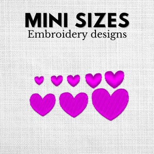 Mini Herzen fügen auf Mini-Größe Mikro kleine Maschinenstickerei Designs mit weniger als 2,5 cm Größe kleine kleine Herz Herzen Satin und Füllstich