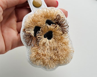 Dog keychain puppy Poodle Maltipoo Cockapoo Goldendoodle key fob fringe in the hoop machine embroidery designs ITH project fluffy fur tag