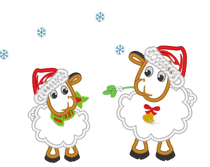 Christmas Sweet Sheep cute little sheep lamb Santa hat 2 types farm animal Applique machine embroidery designs for hoop 4x4, 5x7 and 6x10