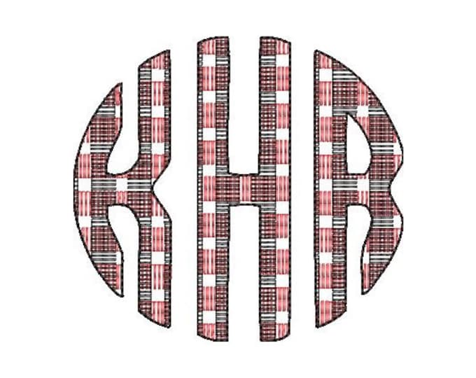 Plaid gingham checked Christmas bow and three-letters Tartan Buffalo Circle Monogram machine embroidery designs assorted sizes, BX incl