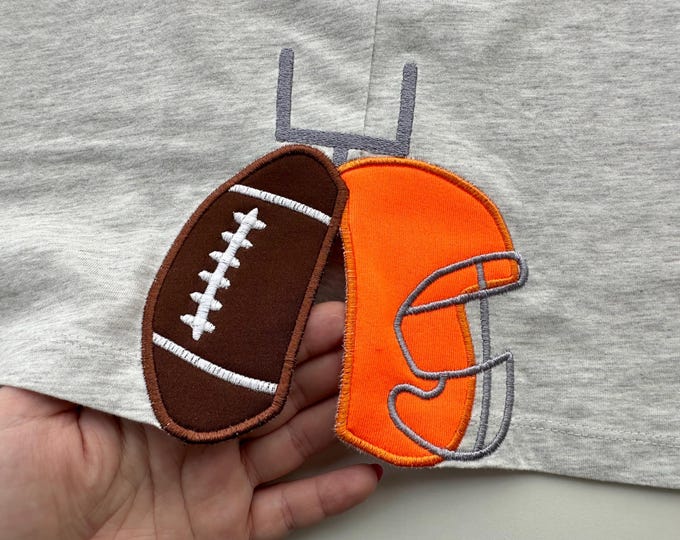 Sports Football and Helmet side split seam cutout side bow Applique machine embroidery designs in multiple sizes kids boys tshirt sweatshirt