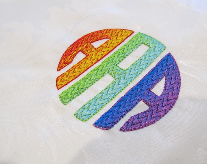 Rainbow Chevron Circle assorted sizes Monogram Font Classic Font Circle 3 Embroidery Fill 5x7 big  Circle chevron fill stitch embroidery BX