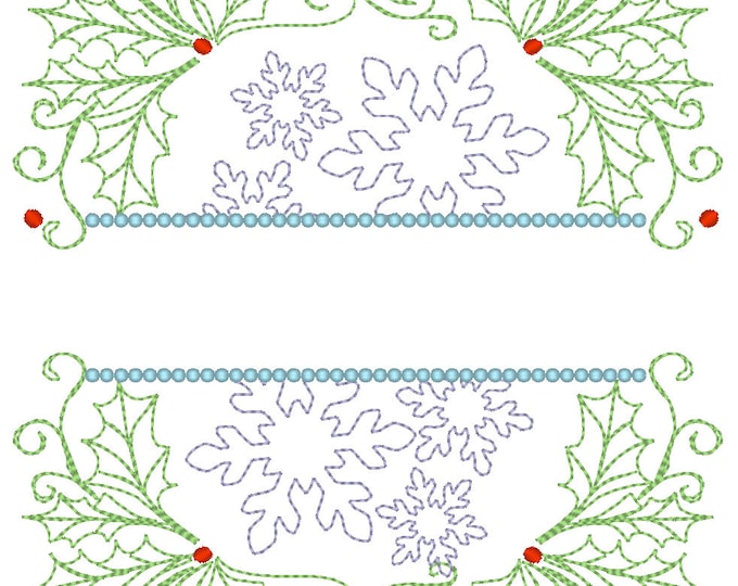 Family door decoration Christmas garden flag banner with holly leaves and snowflakes, machine embroidery designs hoop 4x4, 5x7, 6x10, 8x12