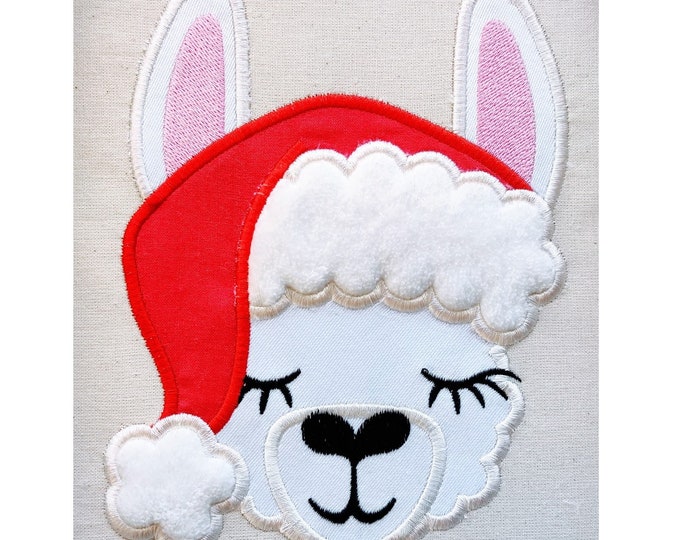 Llama alpaca head with winter Santa Christmas hat Applique machine embroidery designs alpaca llama face pretty eyes kids llama boy baby