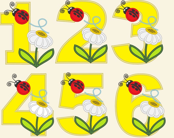 Cute Ladybug Birthday Numbers SET 1-9 for baby children kids cute summer Ladybird number applique machine embroidery designs 4, 5, 6 inches