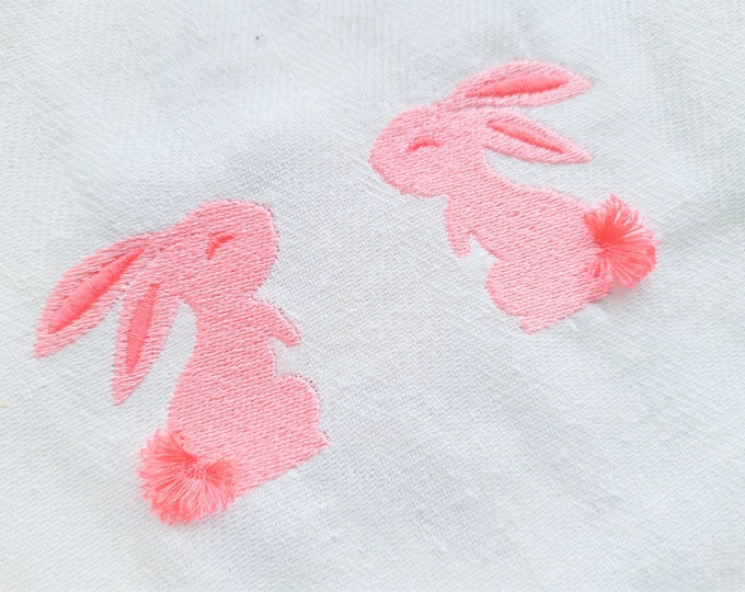 Fringed Fluffy tail Easter Bunnies, Two Bunny mini machine embroidery designs, fringe in the hoop ITH project, cute bunny rabbit kids design