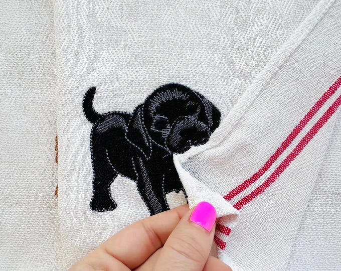 Cute Playing Little Labrador Puppy Dog Mama kitchen dish towel pet animal kids machine embroidery designs ITH project simply in the hoop