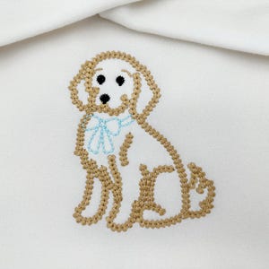 Golden Retriever valpkontur med grov trådeffekt, kedjesöm, maskinbroderimönster, storlekar 4 upp till 7 tum, barndesign för baby