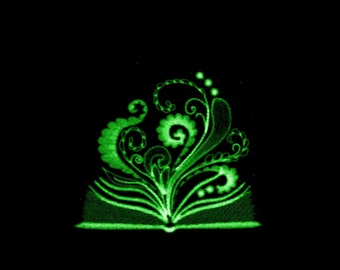 Magic Glowing Book Glow in the dark special thread machine embroidery designs sizes for hoop 4x4 and 5x7 Book of Shadows curl floral kids
