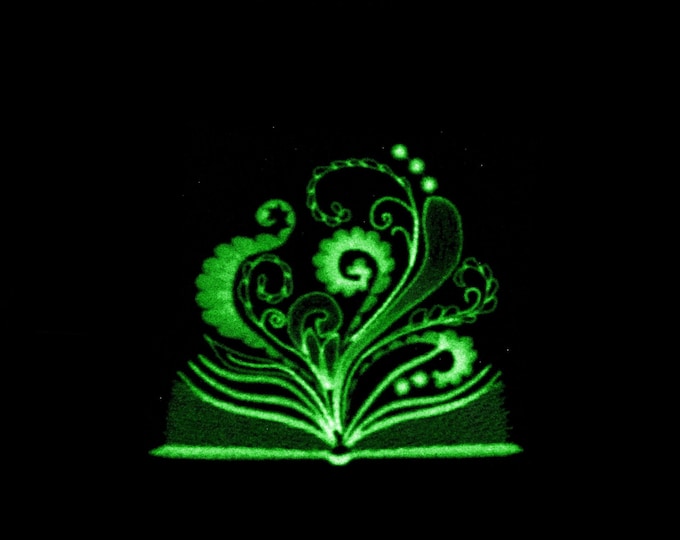 Magic glow book / Glow in the dark special designed machine embroidery / sizes 4x4 and 5x7 / file  Book of Shadows embroidery artapli