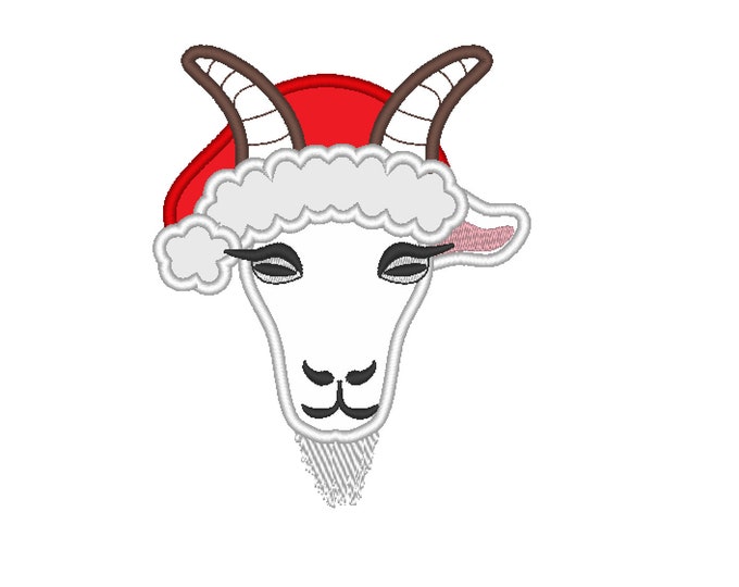 Goat face, Goat  head, Christmas, Christmas hat, Farm Goat applique, little  cute farm theme machine embroidery applique designs