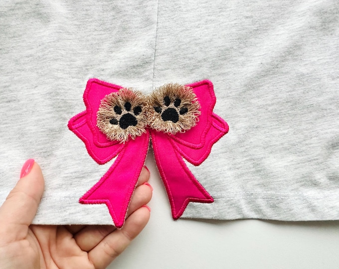 Fringed fluffy Puppy Paws and Bow Split side seam cutout Side Bow Applique machine embroidery designs Trendy Pet Dog lovers Sweatshirts