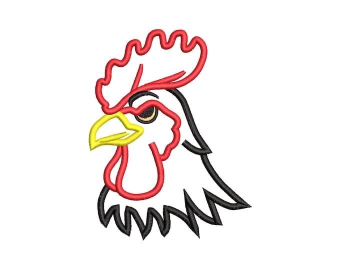 Rooster Applique Farm bird machine embroidery designs assorted sizes 4 up to 6 inch Rooster head fowl chicken quick applique design
