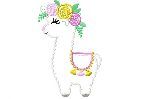 Little Baby Llama With Flowers Floral Crown Roses Applique - Etsy Little Baby Llama With Flowers Floral Crown Roses Applique - Etsy