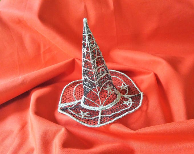 Witch Lace Hat with little stars and spider web Halloween cobweb FSL Freestanding lace machine embroidery design for hoop 4x4 and 5x7