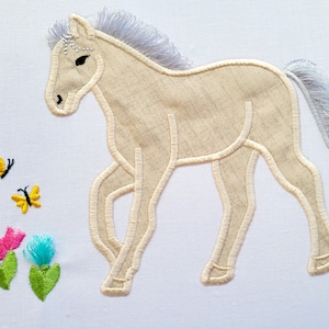 Fringed fluffy hair Horse Applique machine embroidery designs for hoop 4x4, 5x7, 6x10 fringe fur chenille horse hair tulips and butterfly