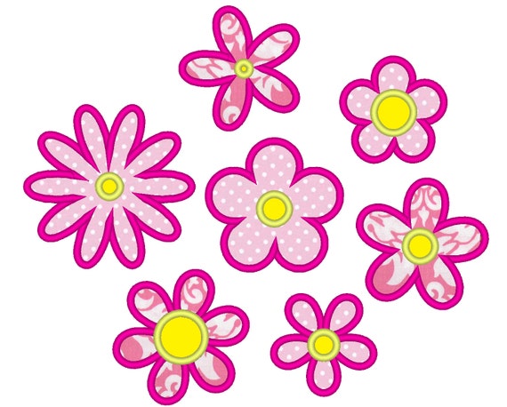 Flowers for Summer beautiful flower applique collection SET of 7 different types multiple sizes floral applique machine embroidery designs