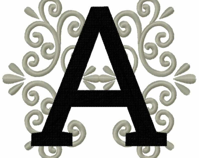 Regal royal classic Letter A garden flag monogram lace swirl  block font machine embroidery design monogram 4, 5, 6 and 8 in