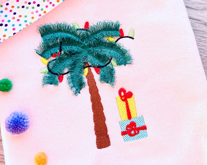 Christmas lights Palm fluffy chenille leaves machine embroidery designs assorted sizes 4, 7, 8, 9 inches awesome fringe fur palm tree beach