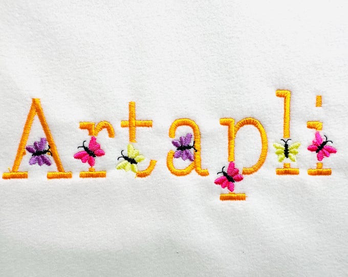 Satin stitch mini Butterfly Font SET of 2 types Alphabet letters little girls kids Monogram machine embroidery designs sizes 1 up to 2 inch