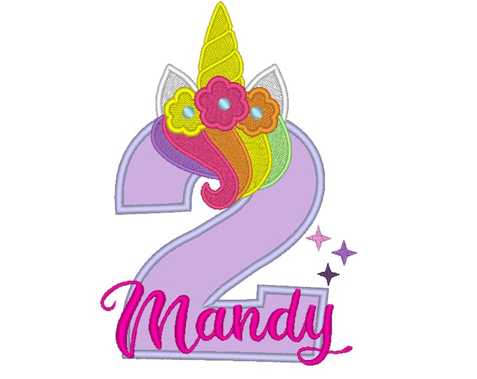 Unicorn numbers with flowers crown Unicorn Birthday numbers applique Unicorn number birthday outfit, Unicorn rainbow 4x4 and 5x7 all numbers