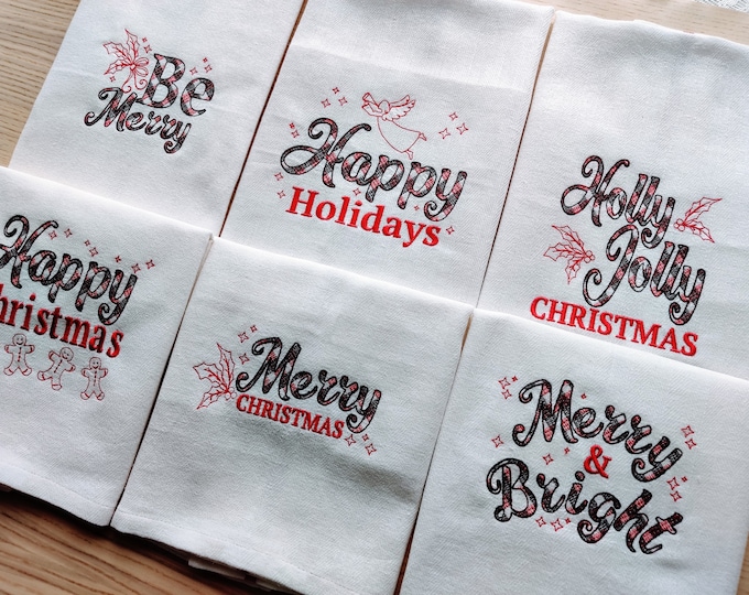 Light Pack 2 Happy Merry Christmas Holydays Kitchen dish towel quotes 6 pcs sayings machine embroidery designs for hoop size 4x4, 5x7, 6x10