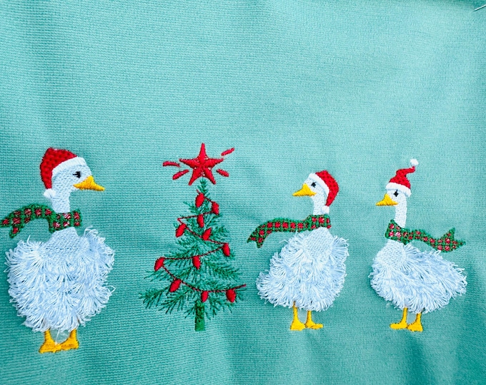 Merry fringed Geese row and Christmas tree fluffy Goose Duck farm bird machine embroidery designs big large outfit sweeter designs