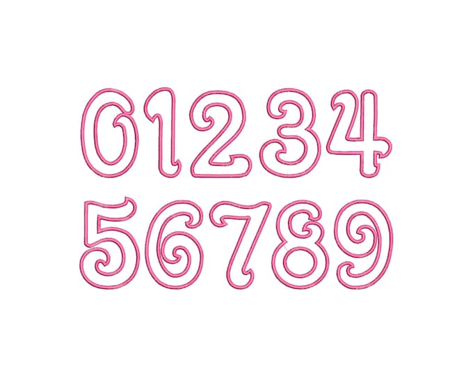 Girly with wide satin stitch Birthday Numbers Applique kids outfit monogram Number machine embroidery designs many sizes 2, 3, 4, 5, 6 inch